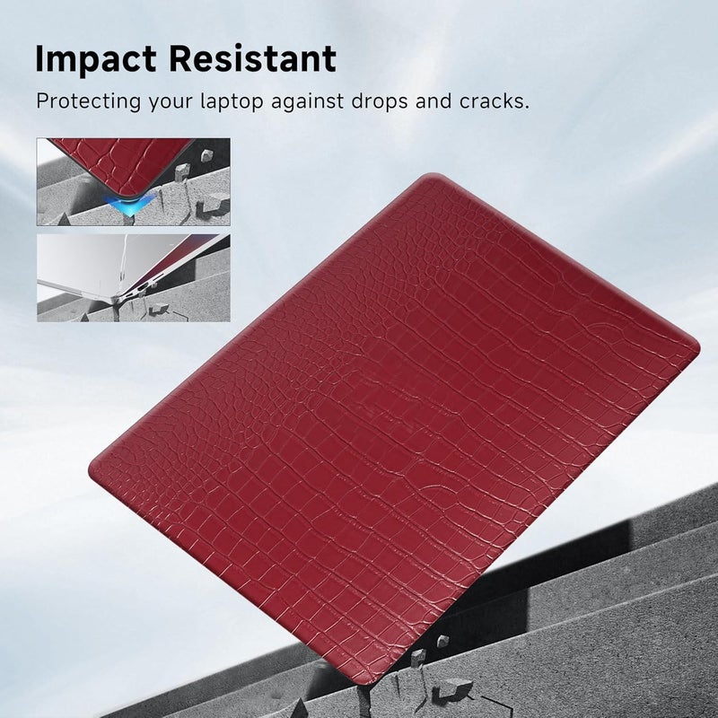 FUNUT for MacBook Air 13 Inch Case 2021 2020 2019 2018 Release M1 A2337 A2179 A1932 Touch ID, MacBook Air M1 Cover Crocodile Leather Laptop Hard Shell & Keyboard Cover for Mac Air 13 Inch, Red - Image 5